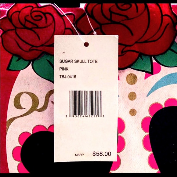 1 Left!! NWT Betsey Johnson Pink Sugar Skull Tote - Picture 2 of 8